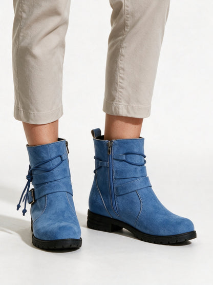 Romilly - Women's Wrap Strap Buckle Ankle Boots - Blue