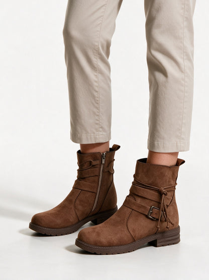 Romilly - Women's Wrap Strap Buckle Ankle Boots - Brown