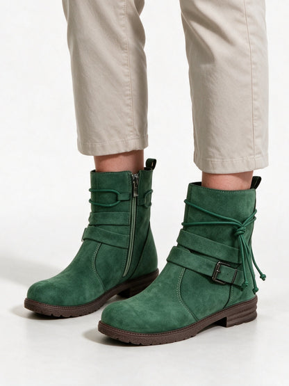 Romilly - Women's Wrap Strap Buckle Ankle Boots - Green
