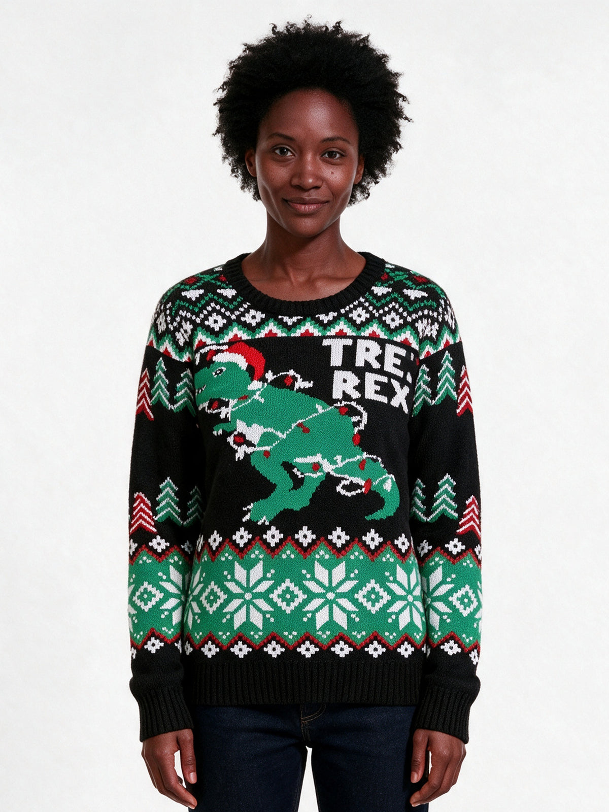 Ronja - Women's Fun Patterned Party Sweater in Five Designs - Dinosaur