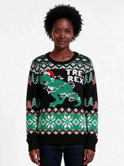 Ronja - Women's Fun Patterned Party Sweater in Five Designs - Dinosaur