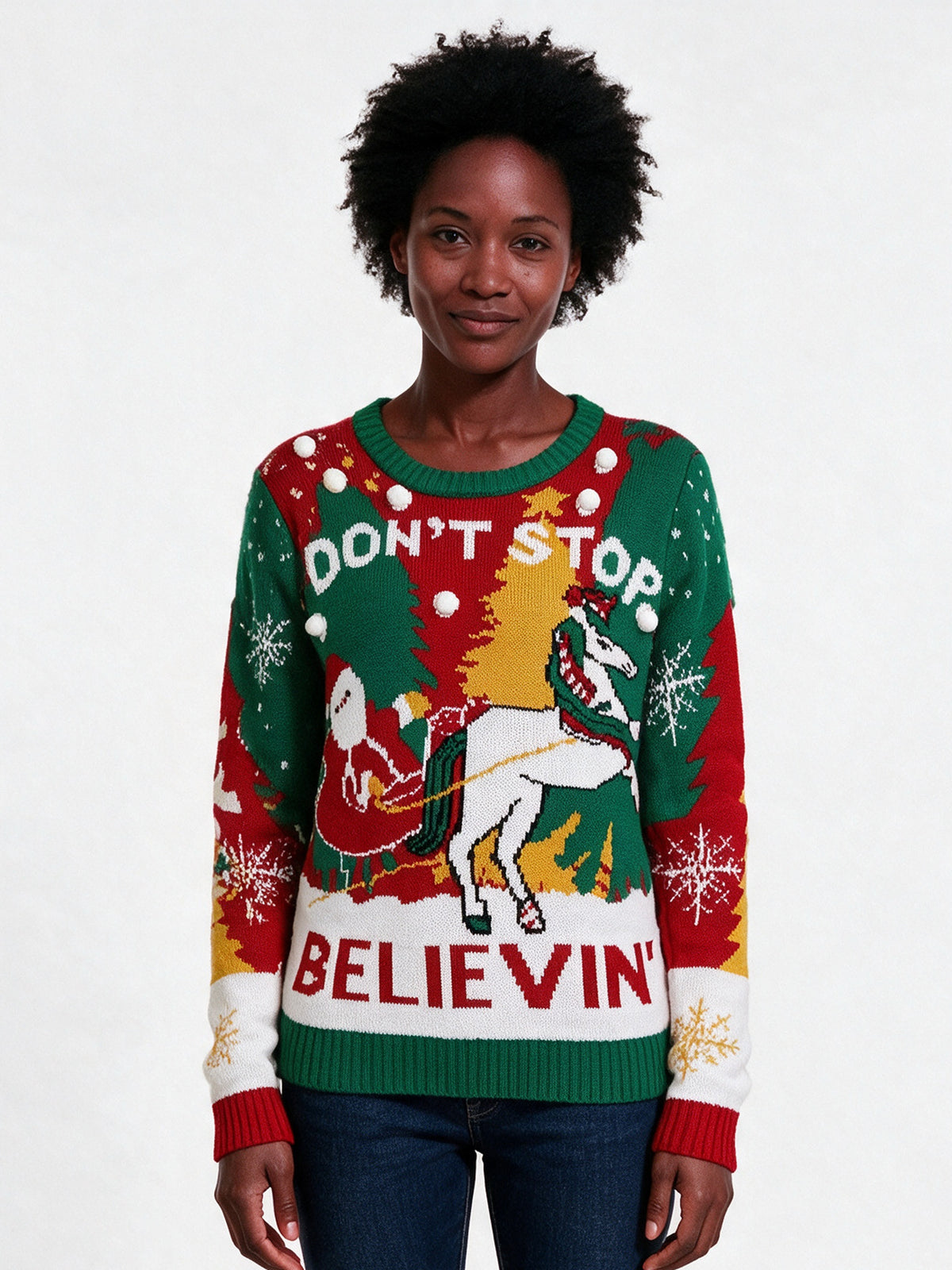 Ronja - Women's Fun Patterned Party Sweater in Five Designs - Unicorn Sleigh