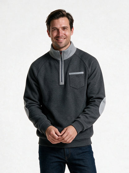 Rory - Men's Half Zip Sweatshirt with Elbow Patches - Charcoal