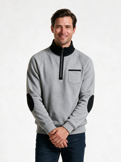 Rory - Men's Half Zip Sweatshirt with Elbow Patches - Light Grey