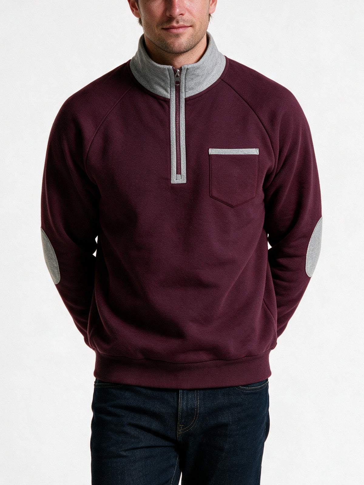 Rory - Men's Half Zip Sweatshirt with Elbow Patches - view 3
