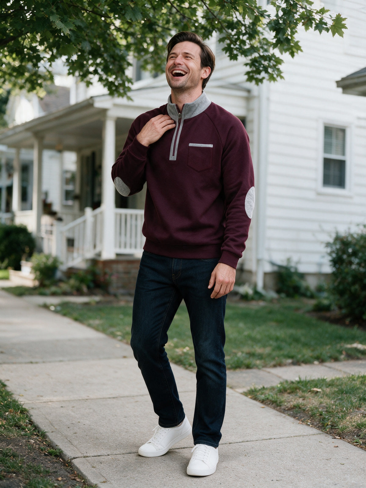 Rory - Men's Half Zip Sweatshirt with Elbow Patches - view 4