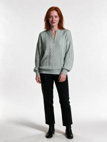 Rosalind - Women's Cable Texture Ring Zip Pullover - Gray