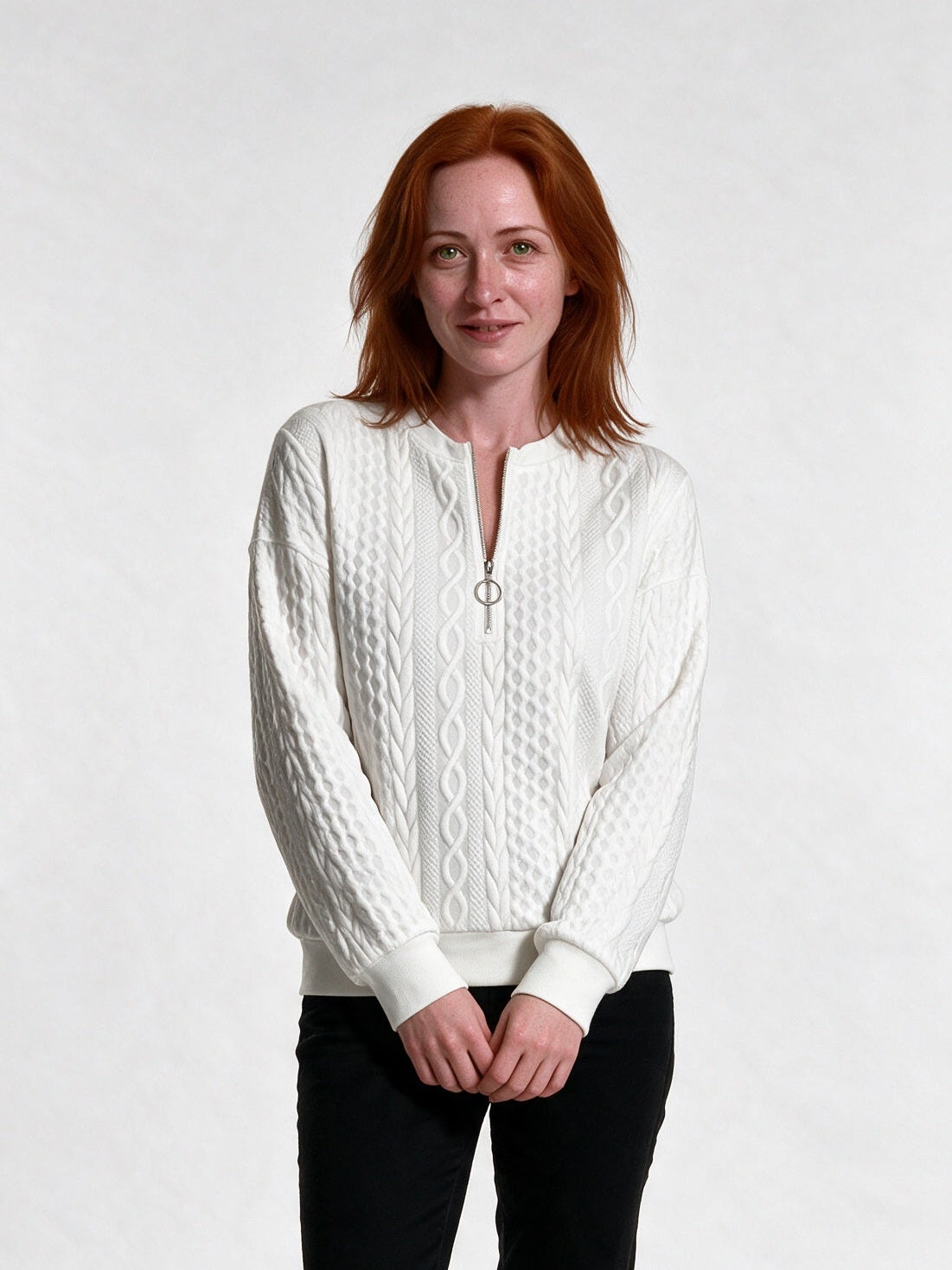 Rosalind - Women's Cable Texture Ring Zip Pullover - view 1
