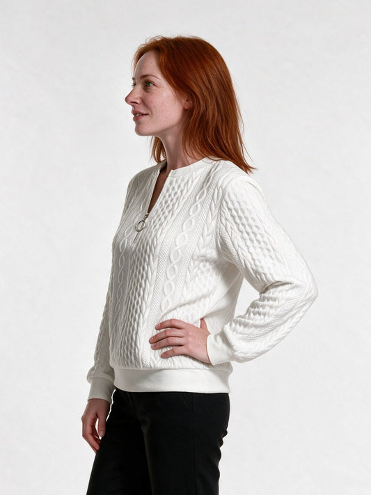 Rosalind - Women's Cable Texture Ring Zip Pullover - view 2