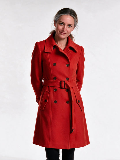 Rosamund - Women's Double Breasted Belted Coat with Stand Collar - view 1