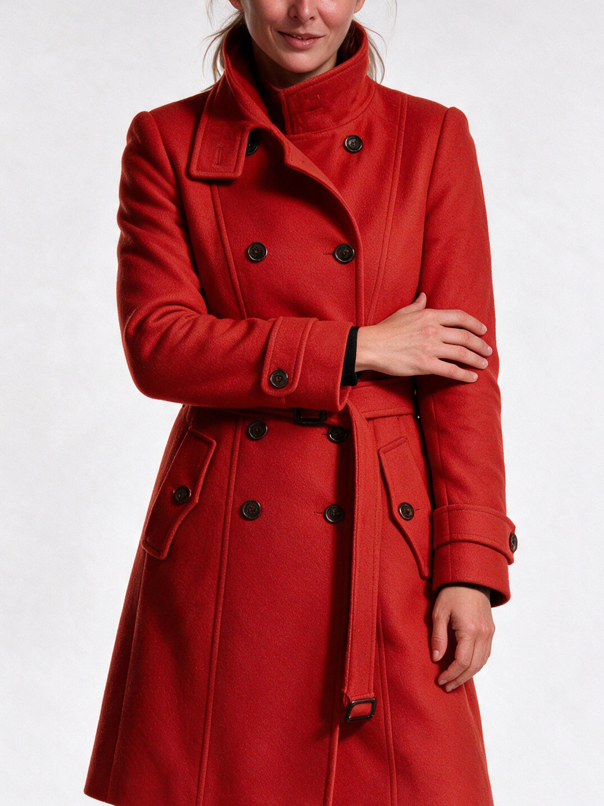 Rosamund - Women's Double Breasted Belted Coat with Stand Collar - view 3