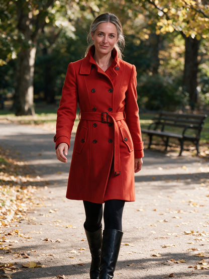 Rosamund - Women's Double Breasted Belted Coat with Stand Collar - view 4