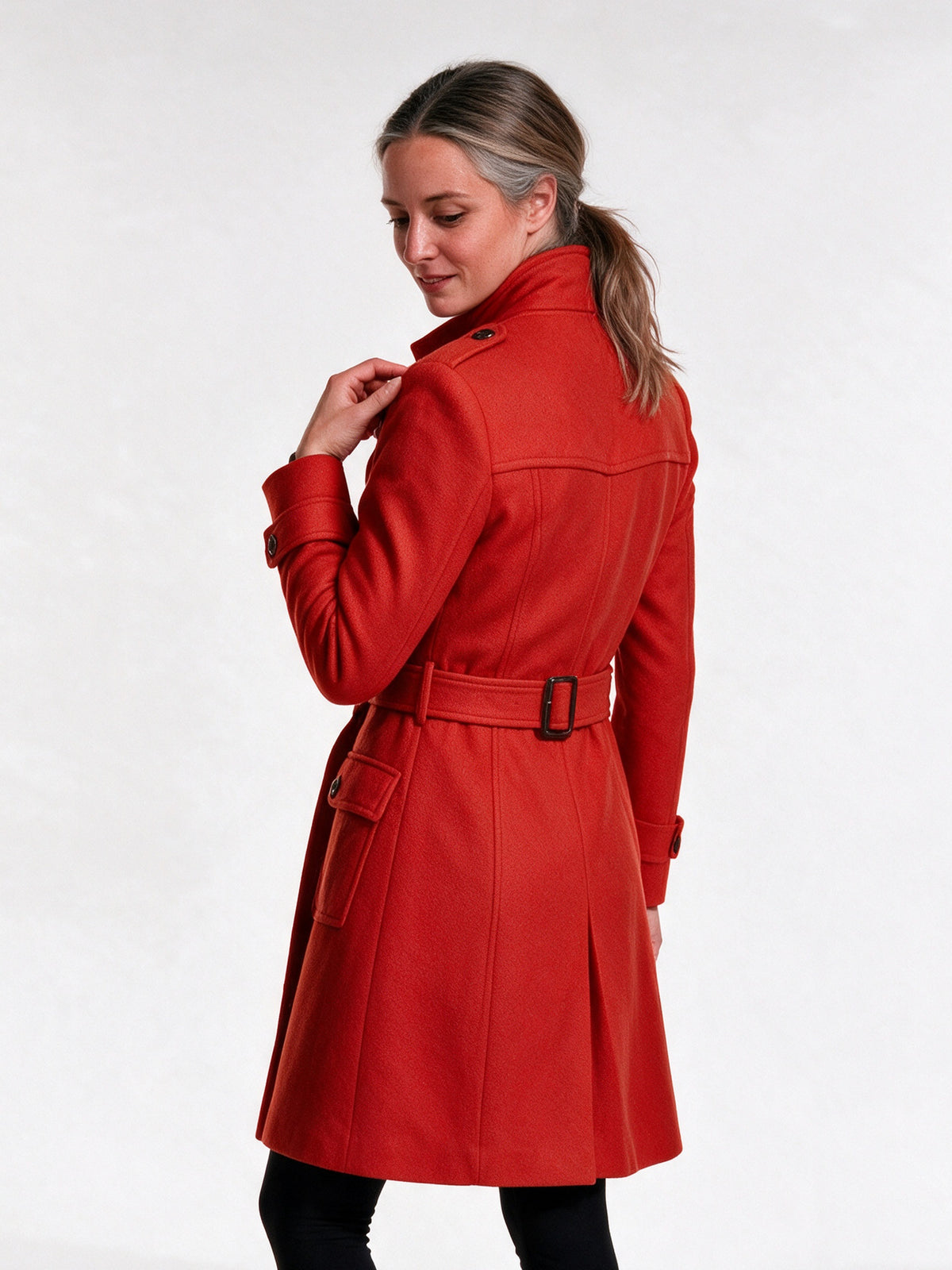 Rosamund - Women's Double Breasted Belted Coat with Stand Collar - view 5