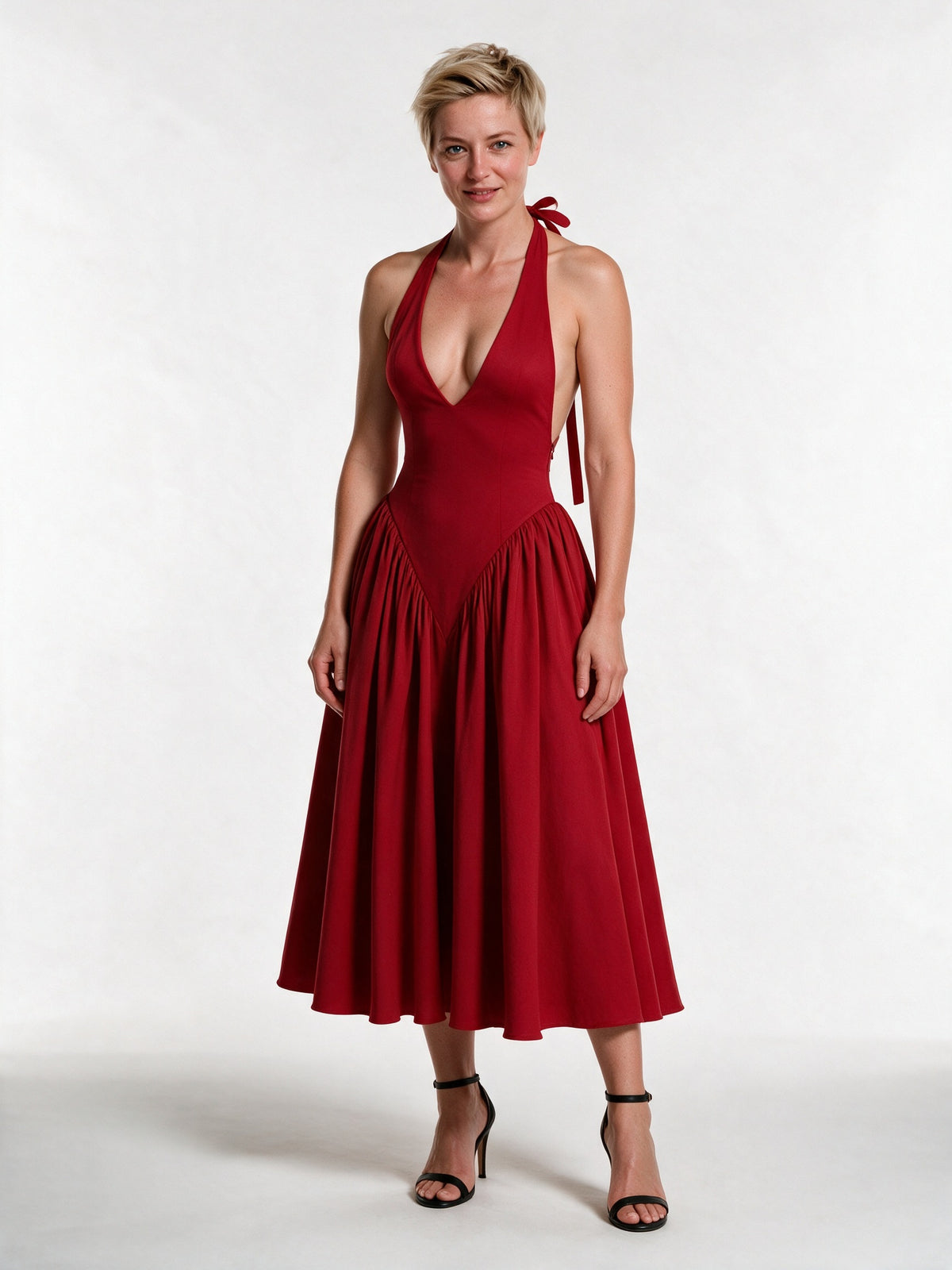 Ruby - Halter Neck Open Back Midi Dress - view 1