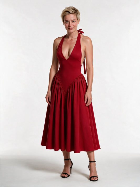 Ruby - Halter Neck Open Back Midi Dress - view 1