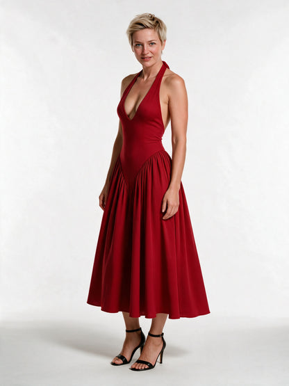 Ruby - Halter Neck Open Back Midi Dress - view 2