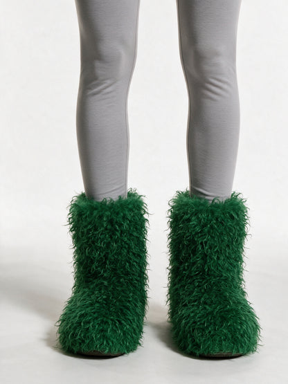 Runa - Women's Curly Fluffy Pull On Boots - Green