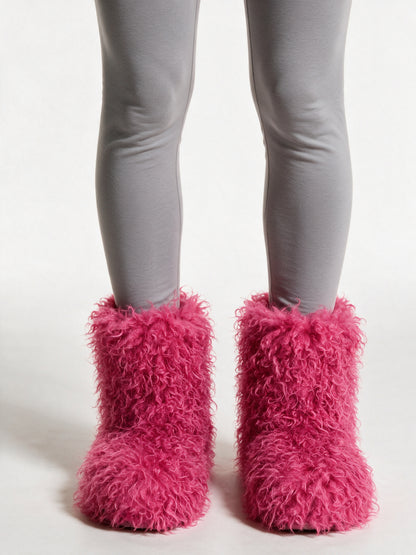 Runa - Women's Curly Fluffy Pull On Boots - Hot Pink