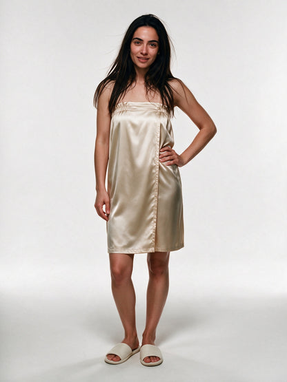 Ruana - Women's Reversible Ruffled Bath Wrap - Champagne