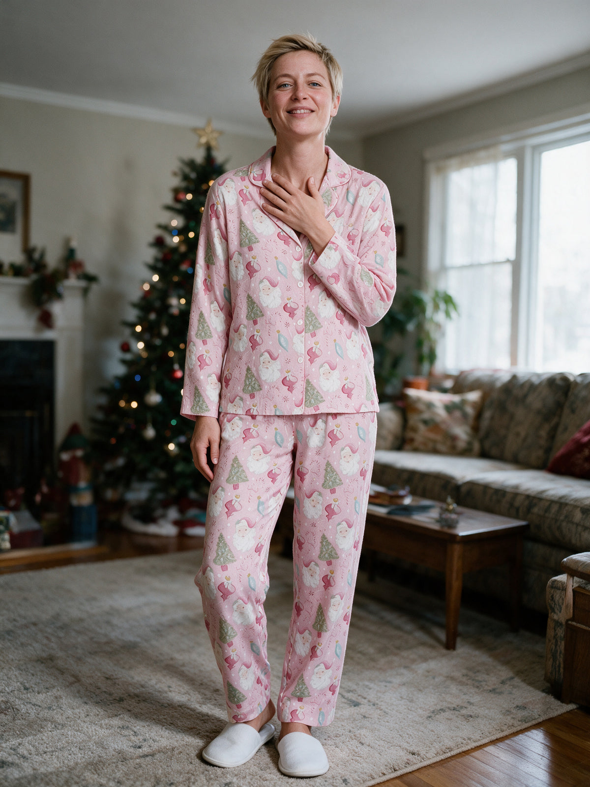 Sabrina - Women's Pink Print Long Sleeve Pajama Set - view 4