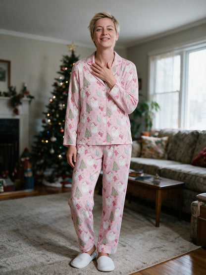 Sabrina - Women's Pink Print Long Sleeve Pajama Set - view 4