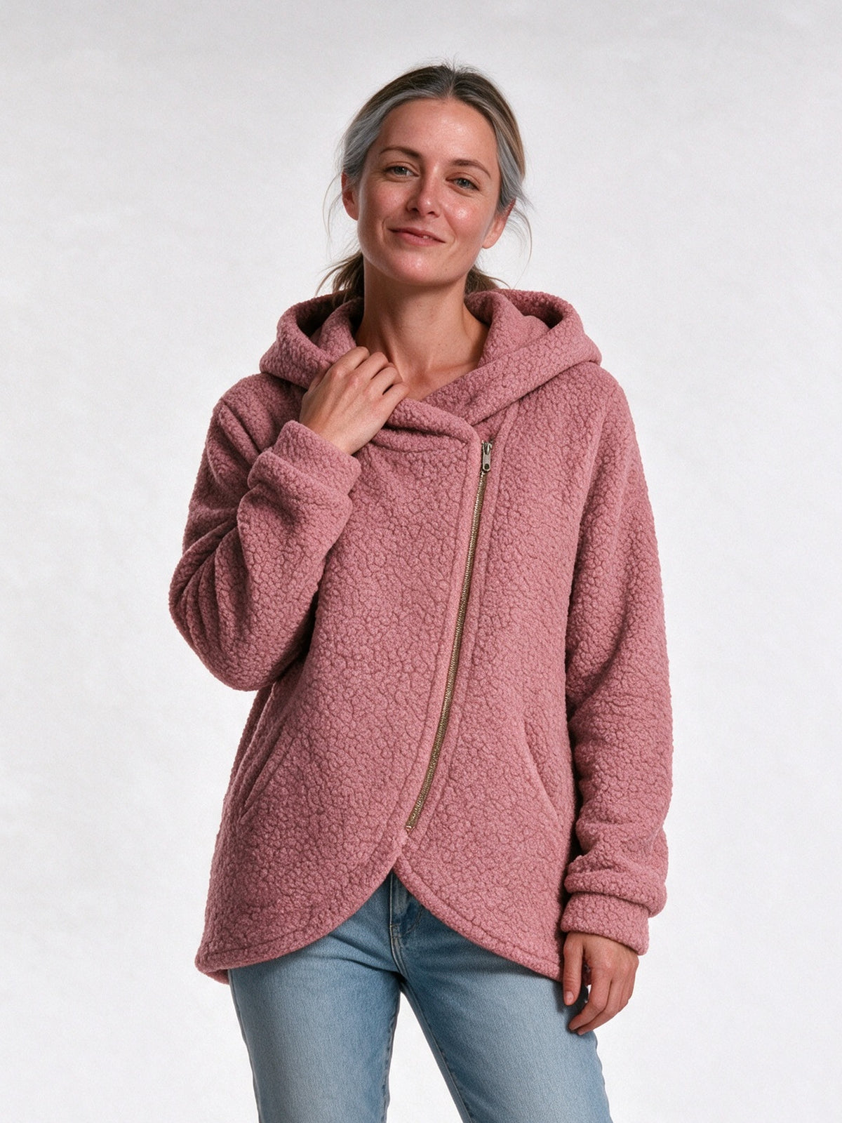 Saffron - Women's Fluffy Asymmetric Zip Hoodie - view 1