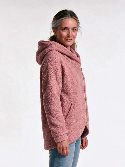 Saffron - Women's Fluffy Asymmetric Zip Hoodie - view 2