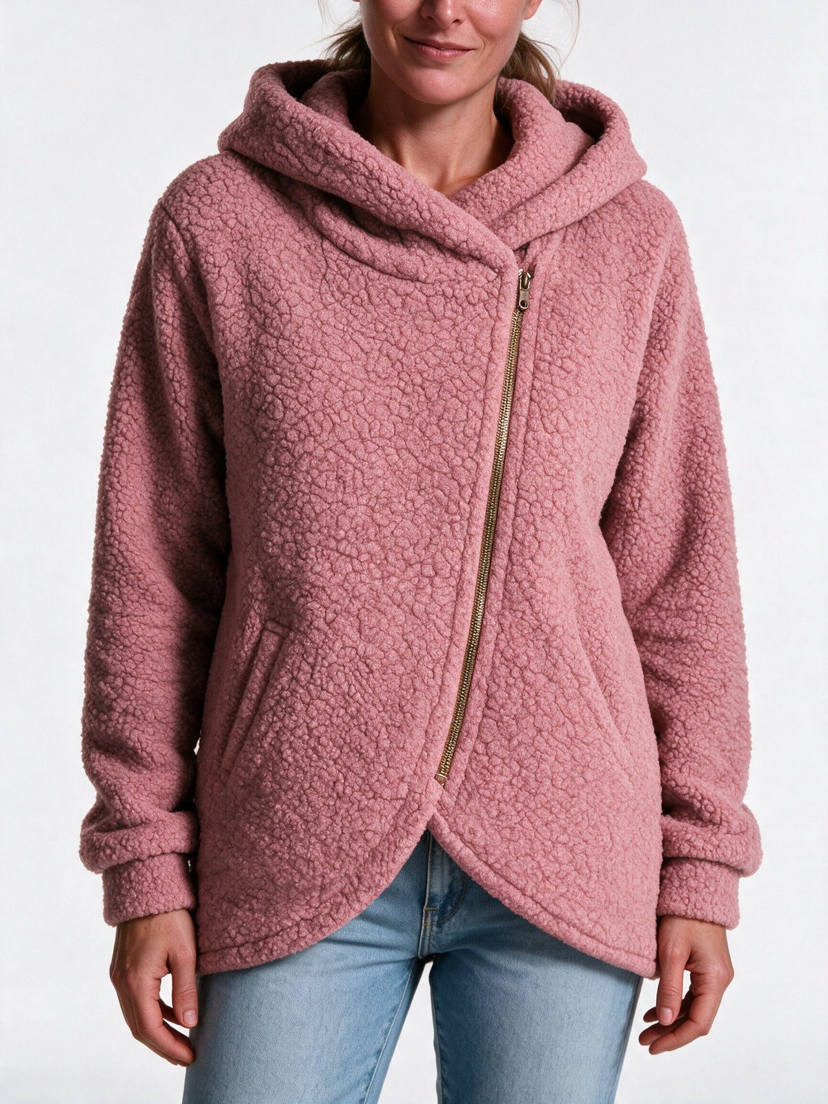 Saffron - Women's Fluffy Asymmetric Zip Hoodie - view 3