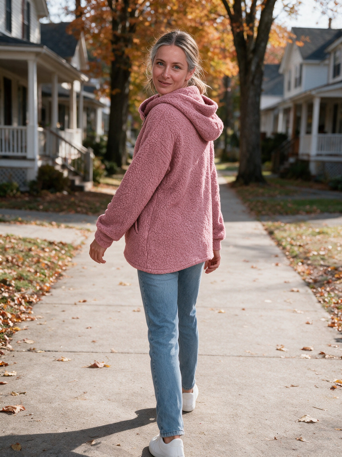 Saffron - Women's Fluffy Asymmetric Zip Hoodie - view 4