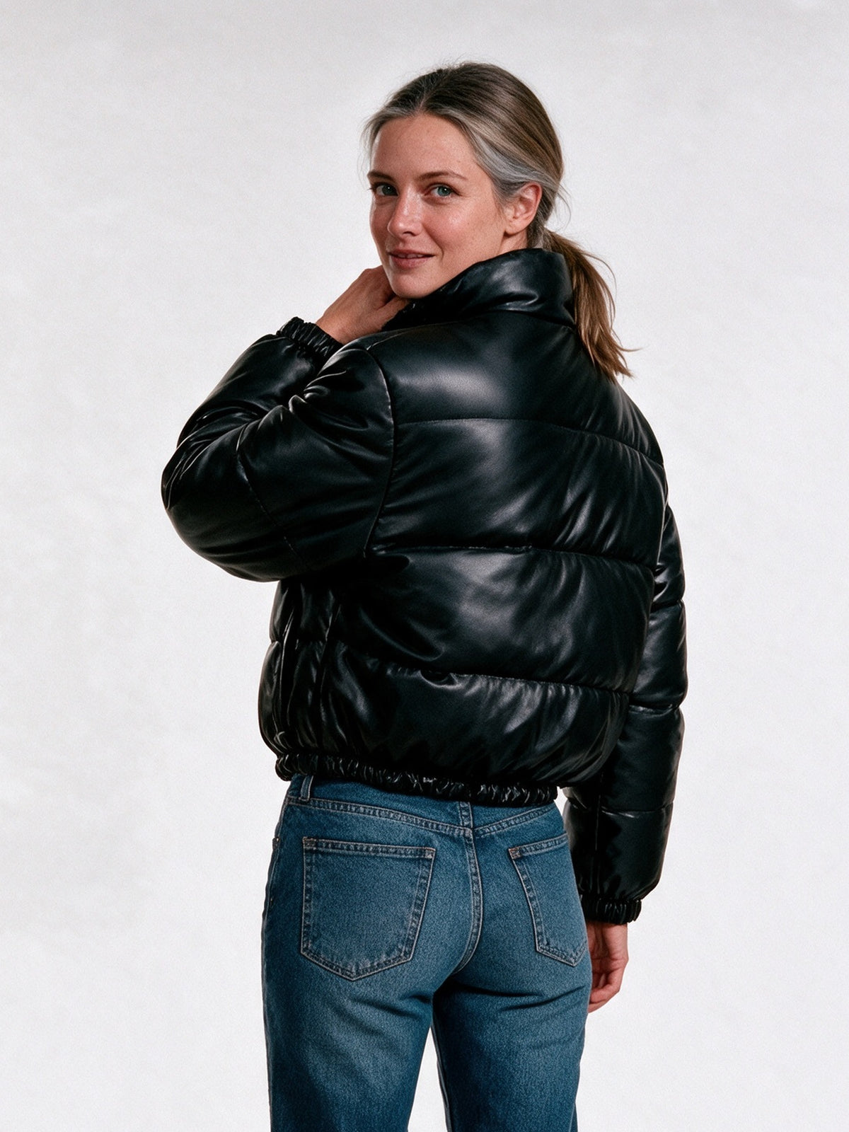 Suellen - Women's Cropped Glossy Quilted Puffer Jacket - view 5