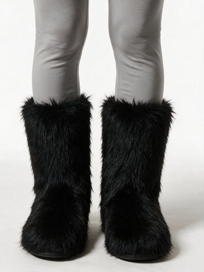 Saga - Women's Fluffy Mid Calf Pull On Boots - Black