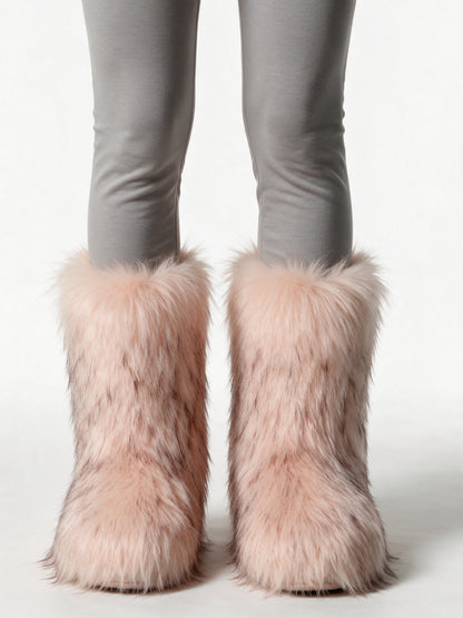 Saga - Women's Fluffy Mid Calf Pull On Boots - Blush Tipped