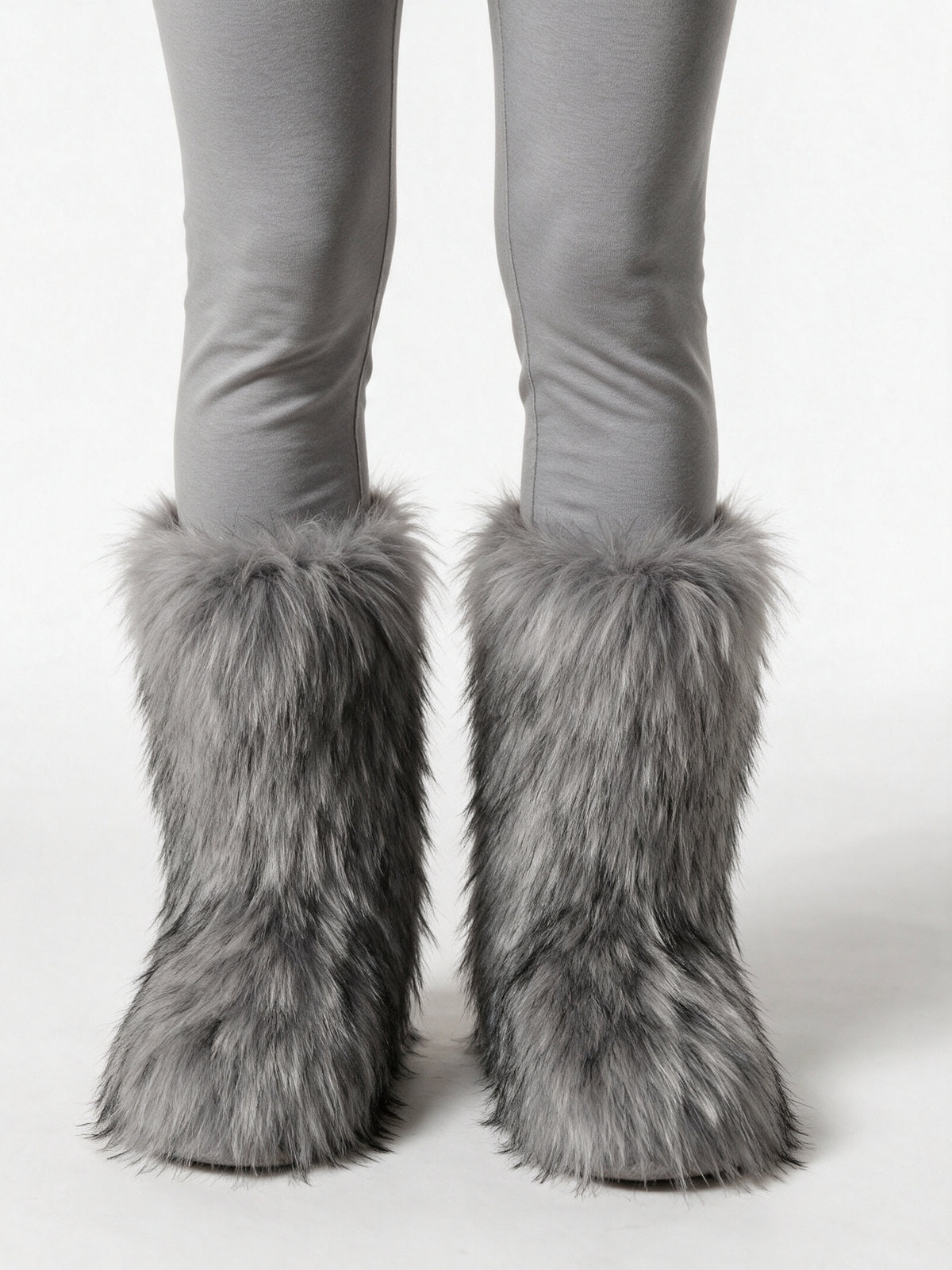Saga - Women's Fluffy Mid Calf Pull On Boots - Light Grey