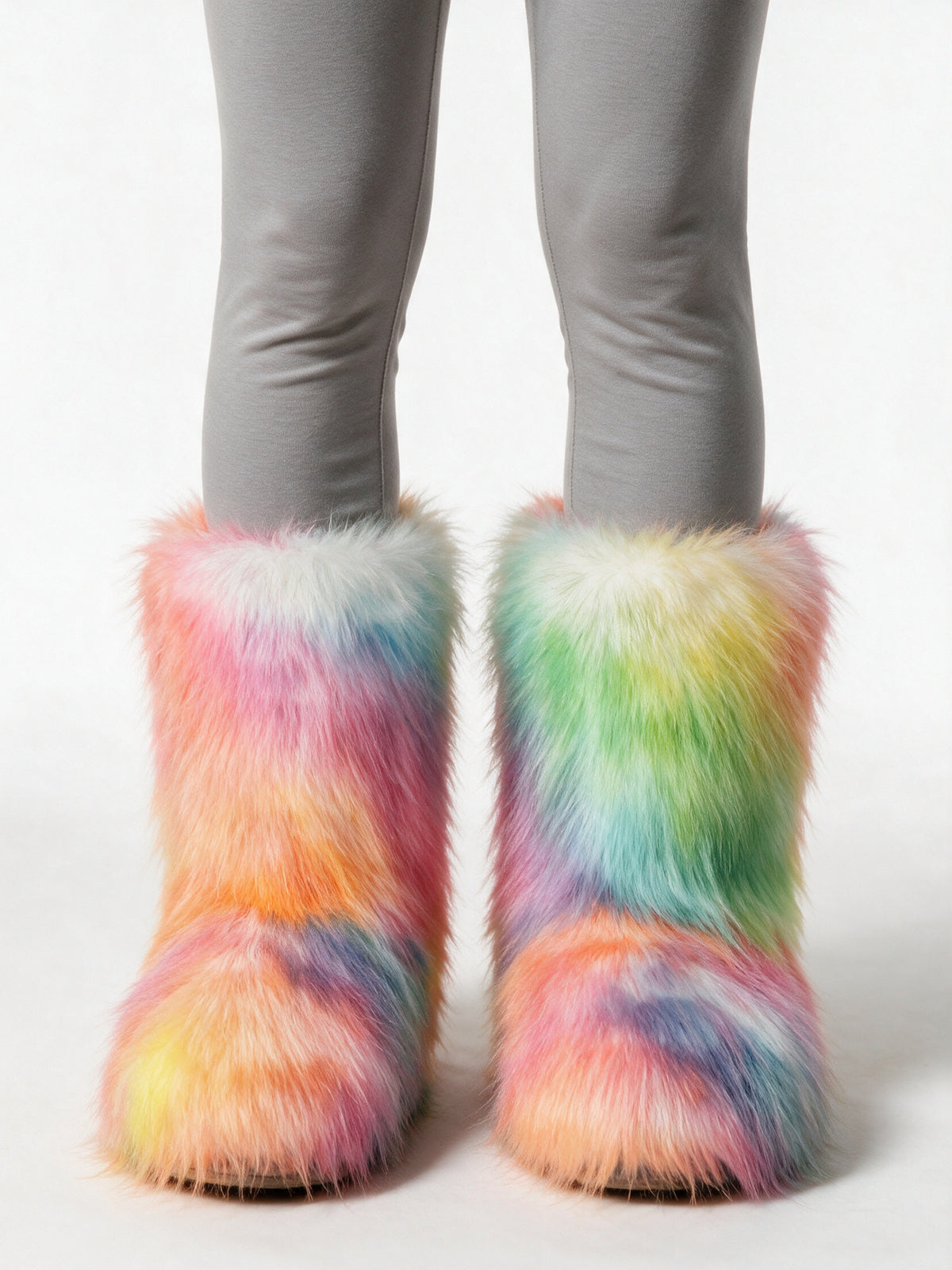 Saga - Women's Fluffy Mid Calf Pull On Boots - Pastel Rainbow
