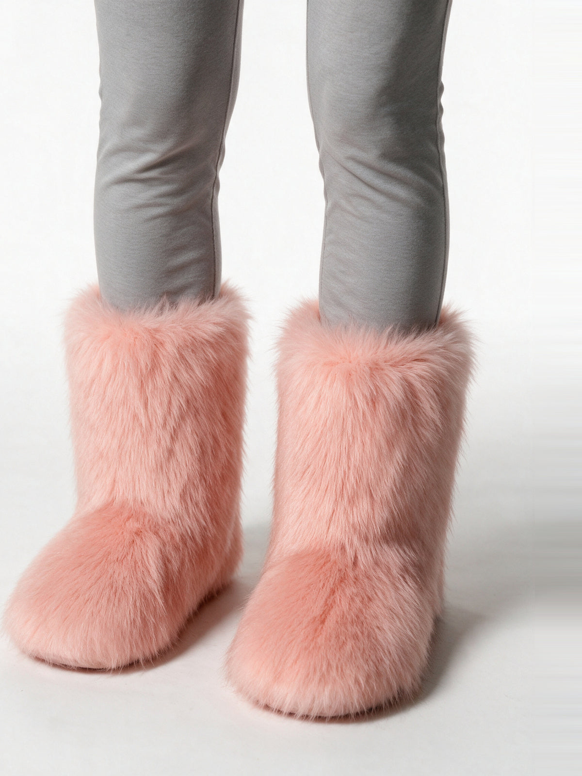 Saga - Women's Fluffy Mid Calf Pull On Boots - Peach