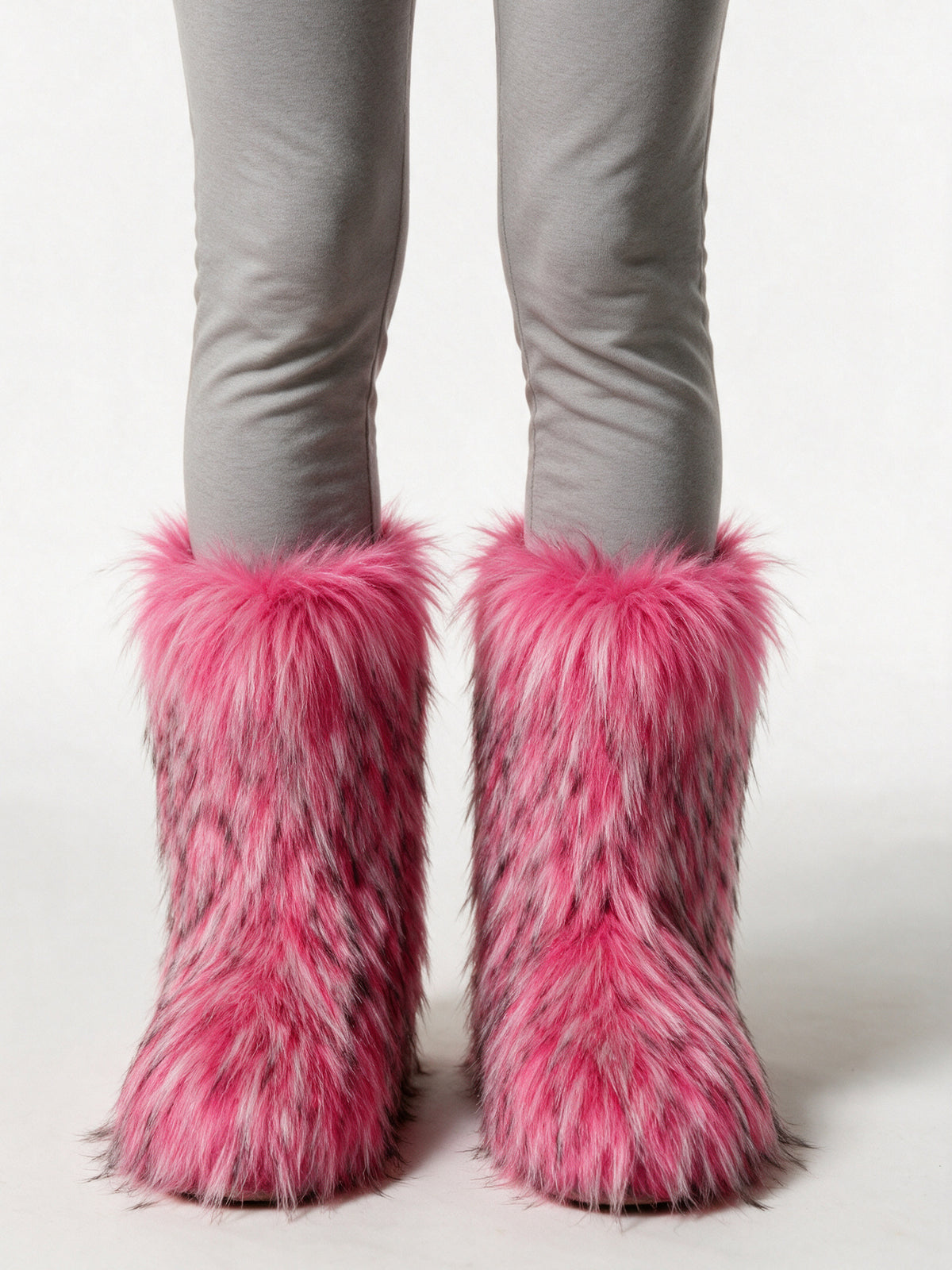 Saga - Women's Fluffy Mid Calf Pull On Boots - Pink Tipped