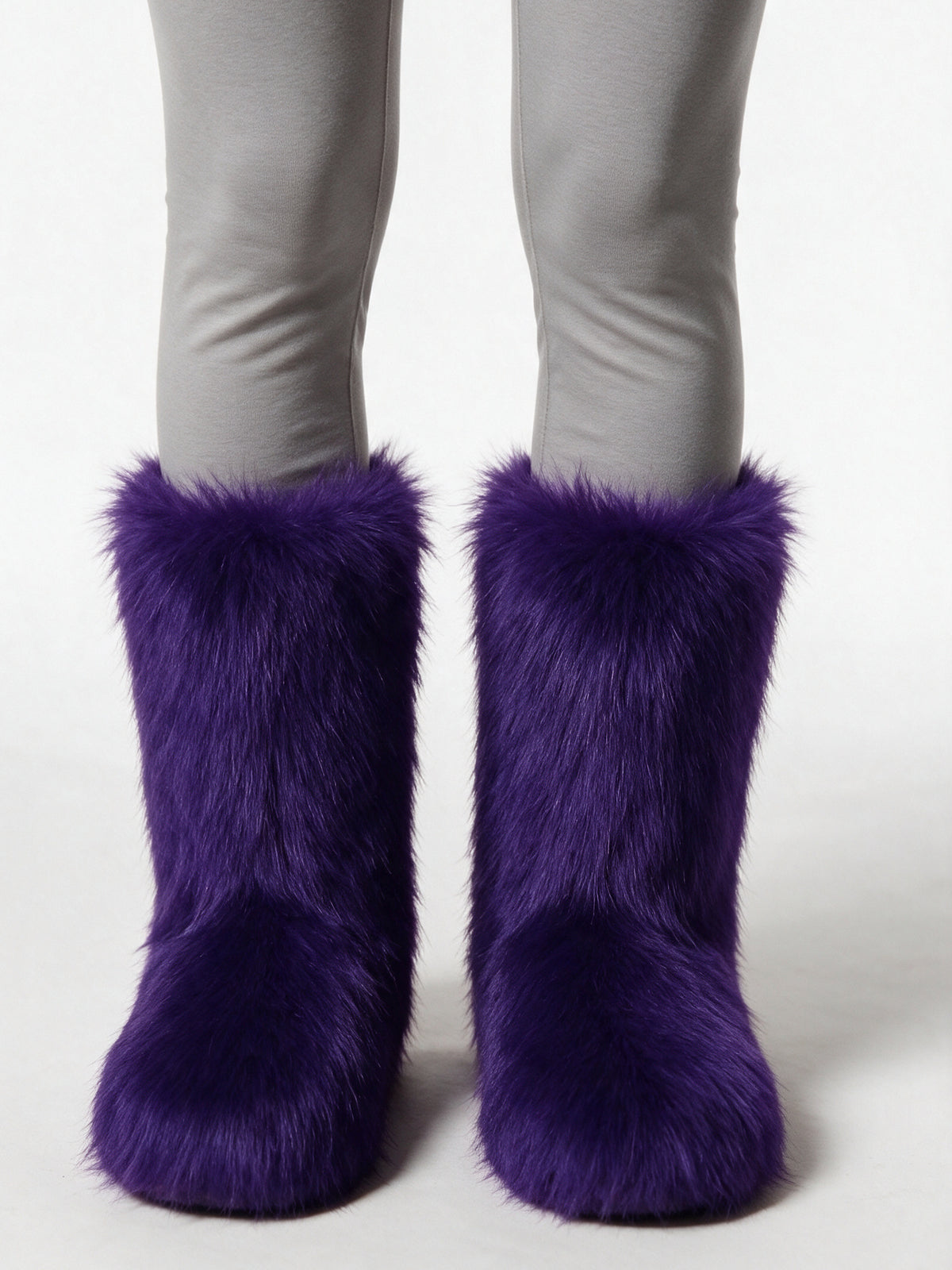 Saga - Women's Fluffy Mid Calf Pull On Boots - Purple