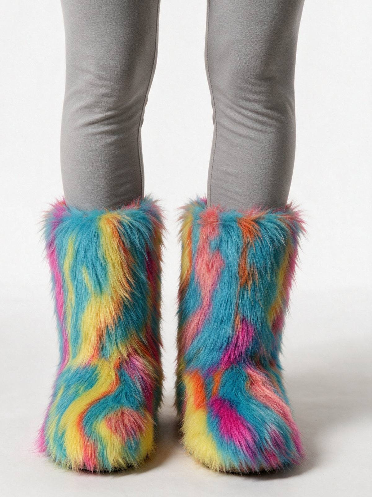 Saga - Women's Fluffy Mid Calf Pull On Boots - Rainbow