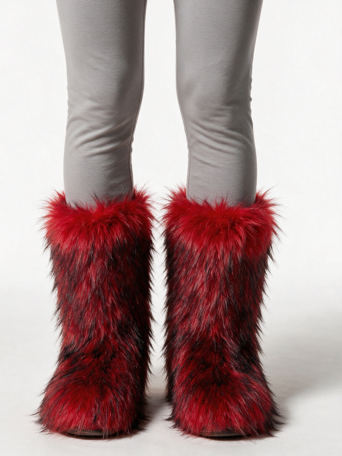 Saga - Women's Fluffy Mid Calf Pull On Boots - Red
