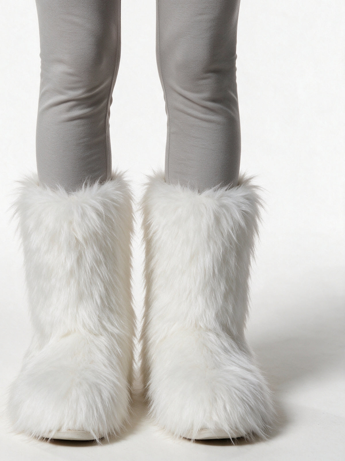 Saga - Women's Fluffy Mid Calf Pull On Boots - White