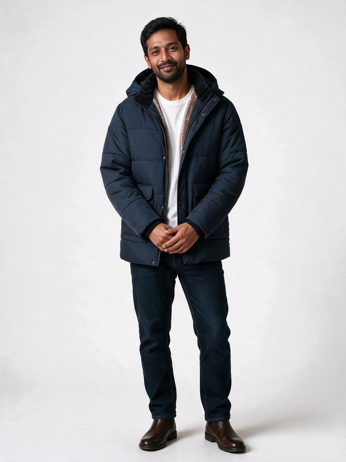 Samuel - Men's Plush Lined Hooded Quilted Puffer Jacket - Blue