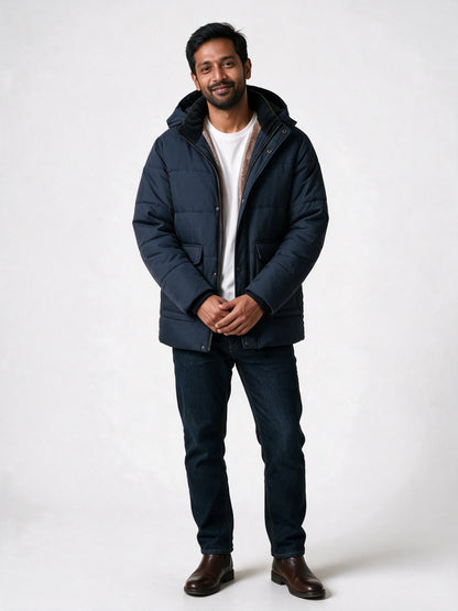 Samuel - Men's Plush Lined Hooded Quilted Puffer Jacket - Blue