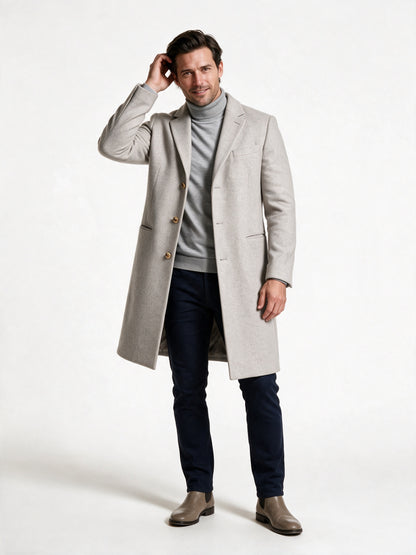 Samuel - Men's Slim Fit Notch Lapel Long Overcoat - Gray