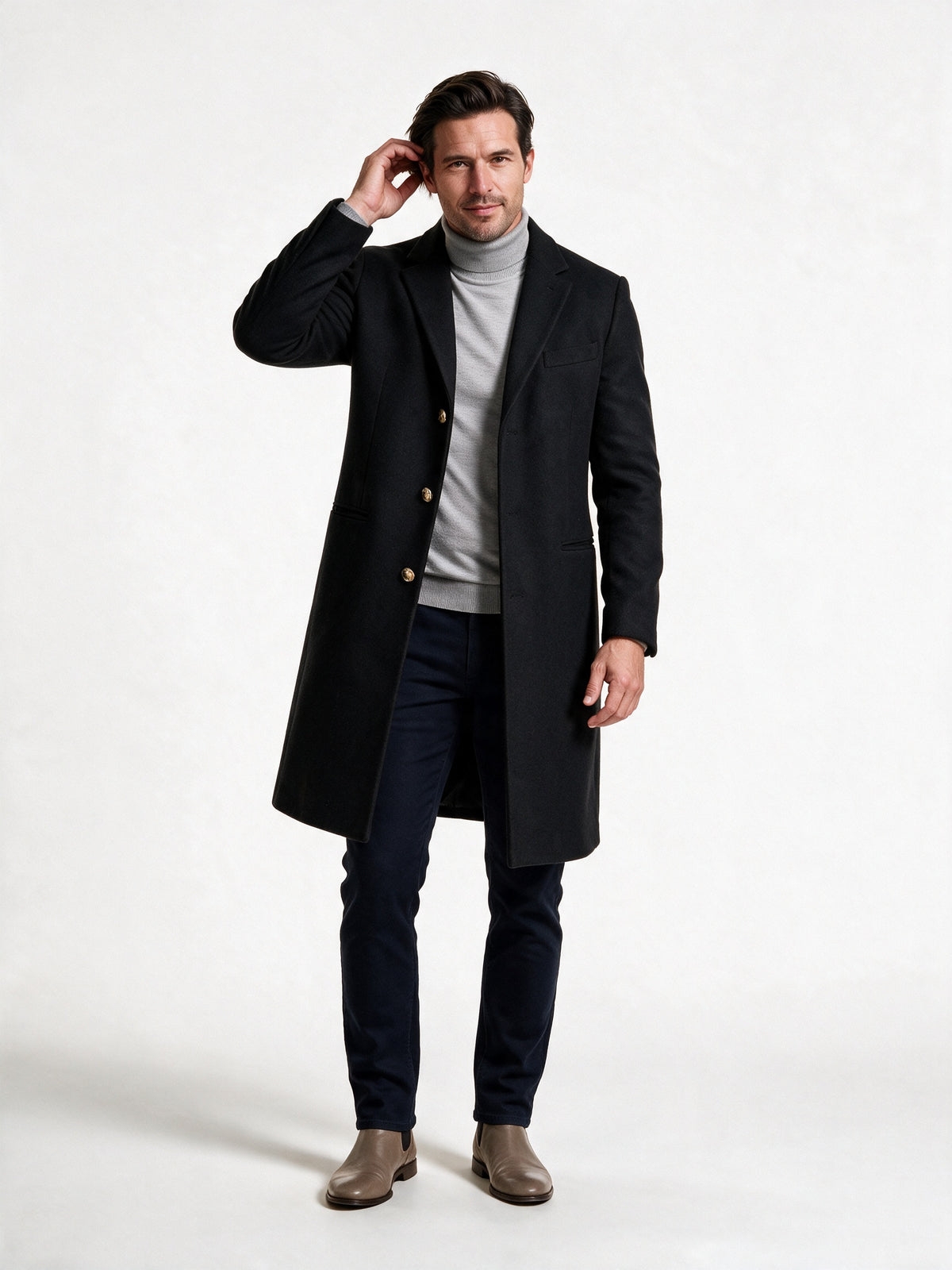 Samuel - Men's Slim Fit Notch Lapel Long Overcoat - view 1