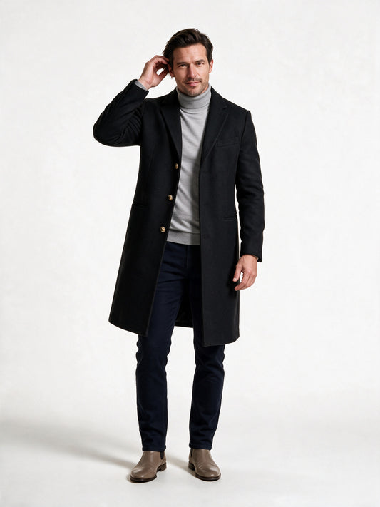 Samuel - Men's Slim Fit Notch Lapel Long Overcoat - view 1