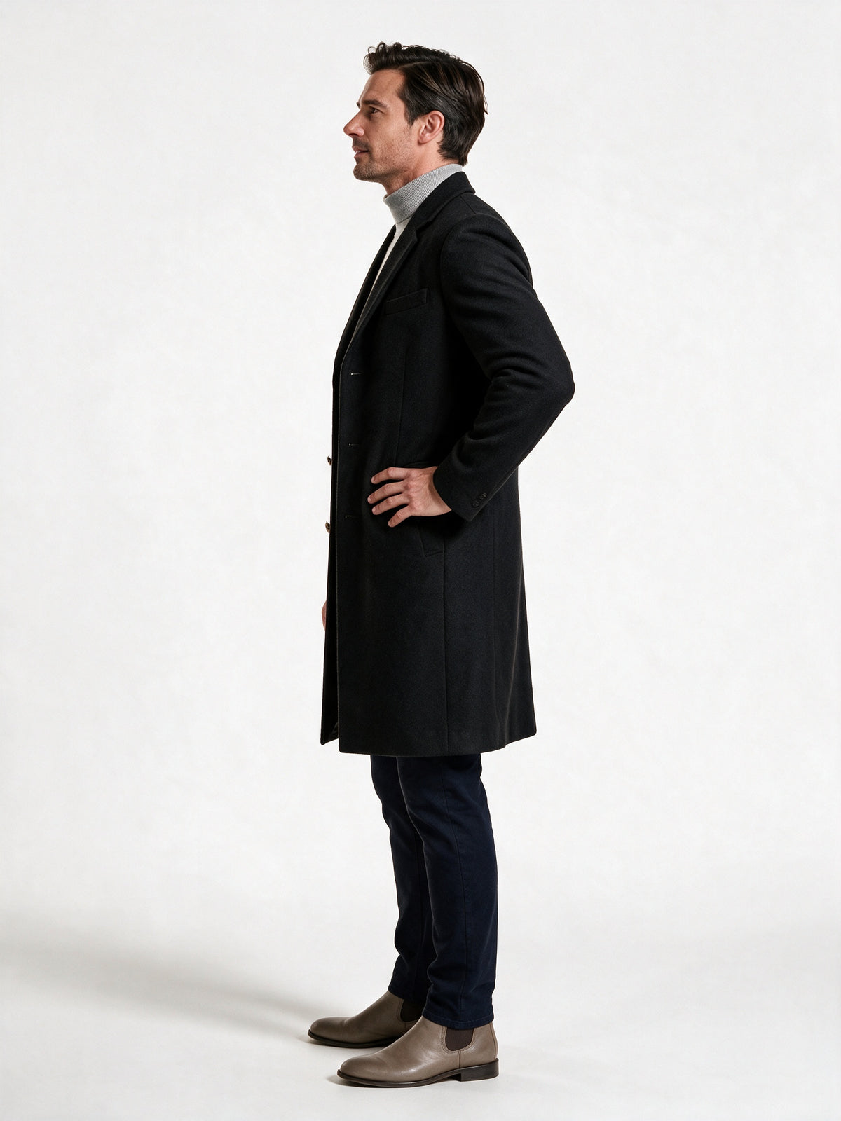 Samuel - Men's Slim Fit Notch Lapel Long Overcoat - view 2