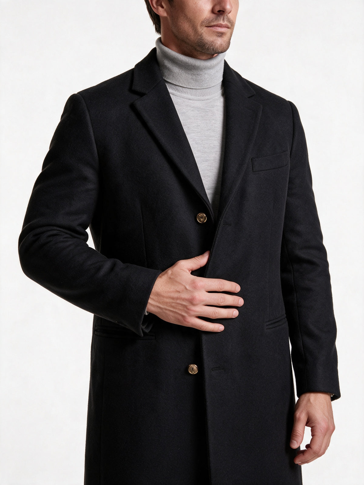 Samuel - Men's Slim Fit Notch Lapel Long Overcoat - view 3