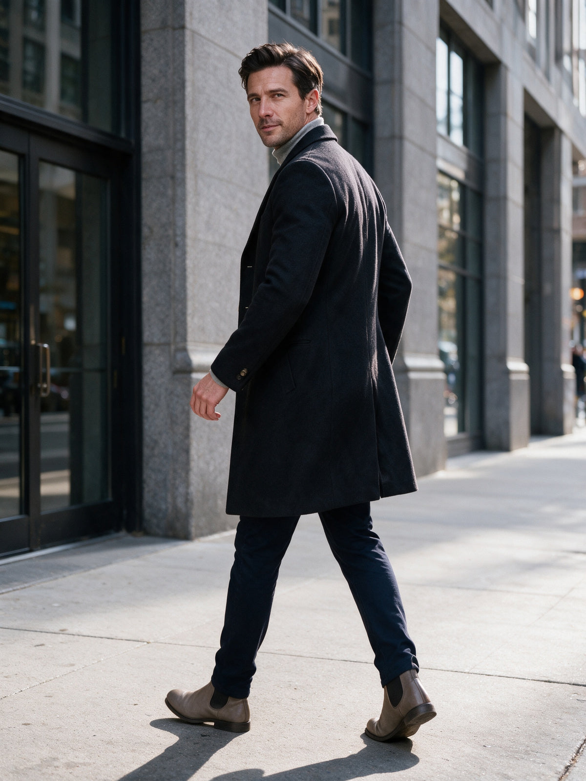 Samuel - Men's Slim Fit Notch Lapel Long Overcoat - view 4