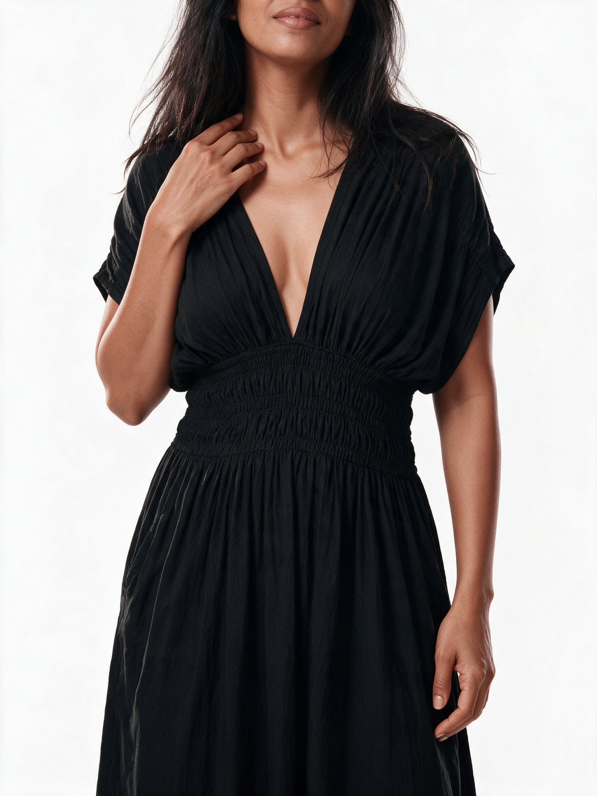 Saoirse - Women's Smocked Waist V-Neck Maxi Dress - view 3