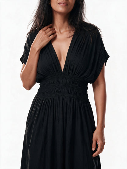 Saoirse - Women's Smocked Waist V-Neck Maxi Dress - view 3
